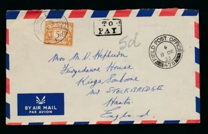 GB PORTO FÄLLIG 1953 von ARMEE FPO 475 LUFTPOST nach STOCKBRIDGE ZU BEZAHLEN VERPACKT + 5d - Bild 1 von 2