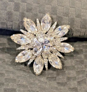 Vintage Eisenberg Ice Crystal Clear Rhinestone Layered Starburst Brooch Pin - Picture 1 of 7