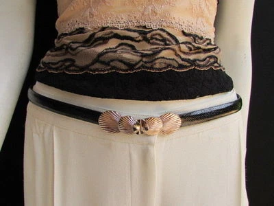 Mujeres Cintura Alta Cadera Negro Fino Años 80 Moda Cinturón Dorado Concha Marina Talla Única XS S M L Foto 1 de 4