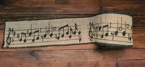 VTG Jute/Burlap Wide Ribbon with Black Music Notes & Trim, 10 yds Christmas - Picture 1 of 7