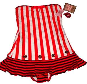 Juicy Couture Sailor Bandeau Swim-dress One Piece Striped Ruffled Swimsuit Sz L - Picture 1 of 11