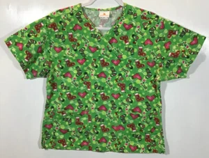 Christmas Scrub Top womens size S Small by Peaches Holiday Stockings Merry Green - Picture 1 of 4