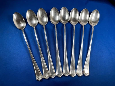 Lote de 8 colheres de chá de gelo vintage estampadas 1881 Rogers A1 Salem 4937 - Imagem 1 de 4
