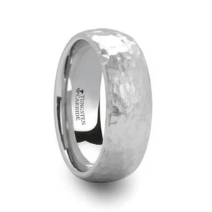 CHANDLER Domed Hammered Finish White Tungsten Ring - 6mm or 8mm - Picture 1 of 11