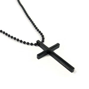 Men Stainless Steel Plain Black Cross Pendant Necklace Chain Link - Picture 1 of 2