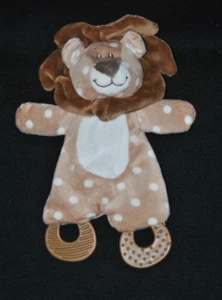 🦁Doudou plat lion ACTION ZDT marron blanc pois anneau dentition TTBE - Picture 1 of 1