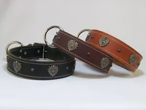 1 - 1/2 Inch - Wide Top Quality Leather Dog Collar W/ Heart Conchos Made in USA - Bild 1 von 19
