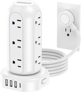 16 in 1 Power Strip Tower with USB C, Flat Plug, 6.5FT Cord, Surge Protector - Picture 1 of 13