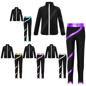 Girls Kids Ice Skating Suit Figure Skating Jacket and Pants Ice Skating Outfits - Picture 1 of 40