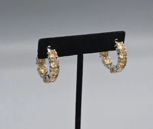 Inside Out Hoop Earrings for Women Champagne Cubic Zirconia Steel Huggie - Picture 1 of 6