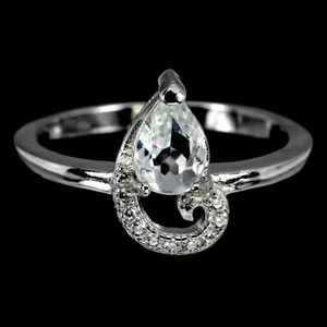 925 Sterling Silver Pear Aquamarine 7x5mm Simulated Cz Ring Size 8 - Picture 1 of 10