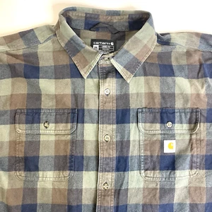 Carhartt Loose Fit Thick Flannel Green/Blue - Mens 2XL Chest Pockets Heavy EUC - Picture 1 of 10