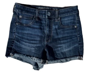 American Eagle Super Stretch Hi-Rise Shortie Dark Faded Jean Shorts Size 2 - Picture 1 of 8