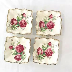 Vtg James Kent Longton England 3082 Pin Dish Roses Gold Trim Small 3" Set of 4 - Picture 1 of 12