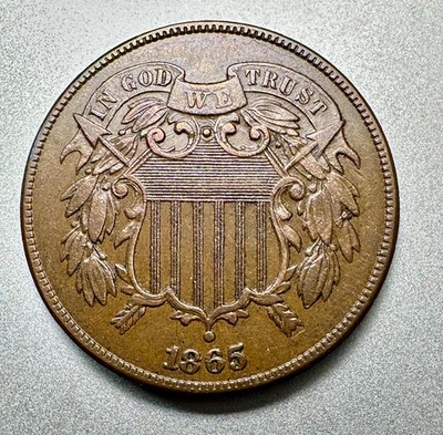 1865  2 CENT PIECE   PLAIN 5   AU DETAILS  #9862 - Image 1 of 2