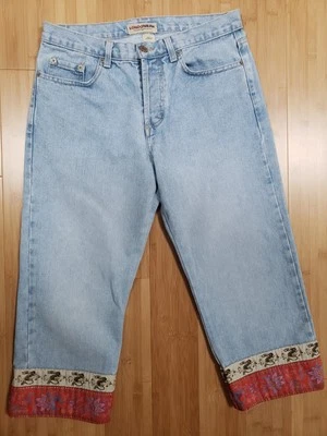 Pantalones de mezclilla recortados con dobladillo bordado vintage años 90 LONDONJEAN algodón con botones talla 12 Foto 1 de 4