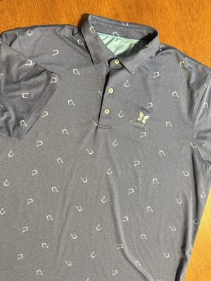 Johnnie-O Kapalua 高尔夫 Polo XL 蓝色桶印花弹力性能衬衫 UPF50 — 第 1/4 张图片