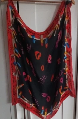 Dolce&Gabbana Silk Scarf Lipstick & Kiss PrintBlack with Red BorderMade in Italy - Image 1 of 4