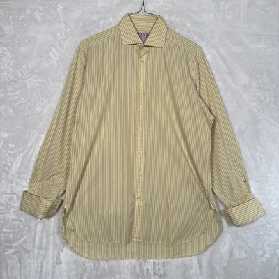 Men's Thomas Pink Shirt Blue Striped Yellow Dress Button Up Long Sleeve Size 36 - Image 1 of 4