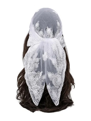 Cachecol feminino de renda transparente bordado flor cabelo estilo bandana tiara envoltório - Imagem 1 de 4