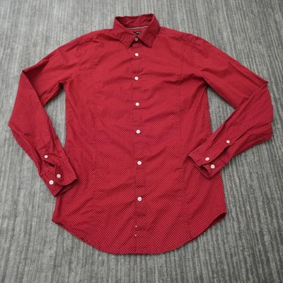 Camisa de vestir J Ferrar ajustada para hombre manga larga roja lunares pequeña Foto 1 de 4