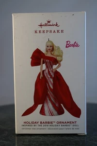Hallmark 2019 Holiday Barbie Ornament #5 in series Candy Cane Striped Dress - Picture 1 of 8