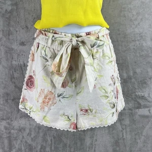 Caroline Constas Floral Linen Crochet Belted Short Women’s Small - Picture 1 of 7