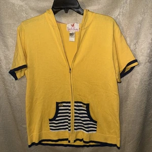 Quacker Factory Women's M Yellow SHORT SLEEVE ZIP UP Anchor Buttons NAUTICAL - Picture 1 of 7