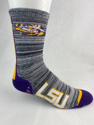 LSU Tigers Gray Vortex Crew Socks Cover