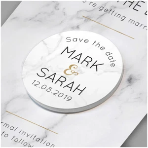 PERSONALISED Gold Marble Wedding Save The Date Cards Fridge Magnets Invitations - Picture 1 of 4