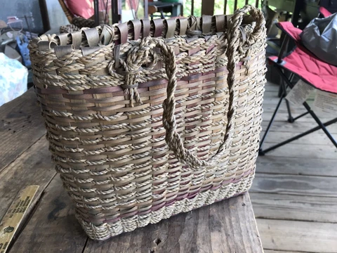 Antique Weaved Twine  Rattan Picking Basket  Country Primitive Fruit Egg Cover
