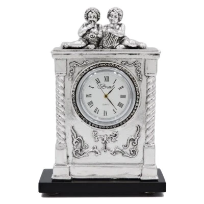 Orologio da Scrivania in Laminato Argento Stile Barocco Piccoli Musicisti - Immagine 1 di 2