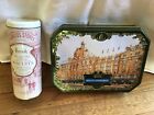 2 Harrods empty tins Chocolate Chip and Cherry biscuits and Biscuit Assortment