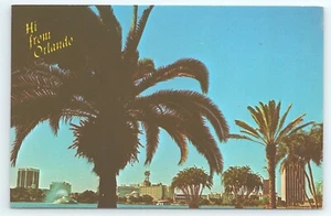Postal Hola desde Orlando Florida Lake Eola Shores Palms Fountain - Imagen 1 de 3