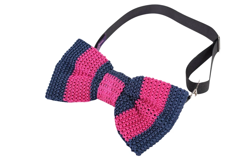 Pajarita tejida 100 % seda Seaward & Stearn nueva con etiquetas hecha en Italia en azul marino y rosa intenso Foto 1 de 4