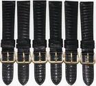 Lot Of 6 Bands 24Mm Genuine Leather Lizard Grain Padded Black High Quality