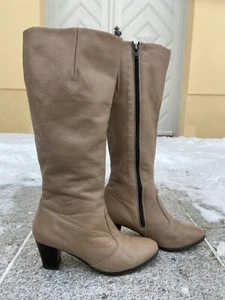 Boots Beige Leather Women Shoes 80s True Vintage - Picture 1 of 12