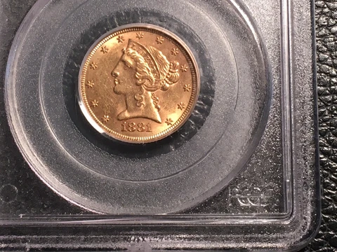 1881 5.00 Liberty Gold Coin PCGS AU 58 Old Generation Green Holder Cover