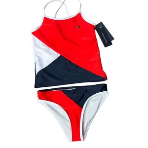 Tommy Hilfiger Girls Tankini Sz M 2 Piece Swimsuit Red White Blue Colorblock NWT - Picture 1 of 11