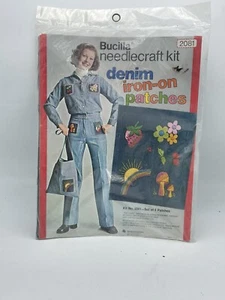  Denim Iron On Patches 2081 Mushroom Rainbow Vintage Bucilla Needlecraft Kit - Picture 1 of 7