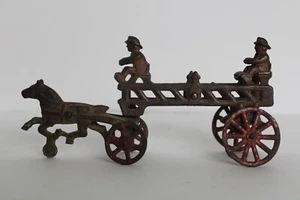 Antique Cast Iron Horse Firefighter Fire Wagon Toy (7 1/2") - Picture 1 of 24