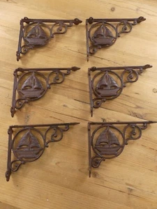 6 CAST IRON ANTIQUE STYLE SAIL BOAT NAUTICAL BRACKETS Corbel BRACES SHELF RUSTIC - Picture 1 of 9