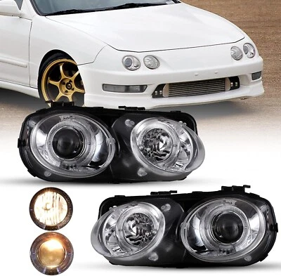 Faros para 1998 1999 2000 2001 Acura Integra Halo Conjunto Lámpara Cromo Transparente Foto 1 de 4