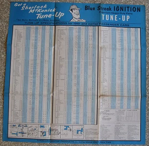 Póster de pared de las especificaciones de encendido Blue Streak 1961 y anteriores para autos de pasajeros - Imagen 1 de 1