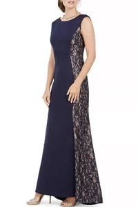 JESSICA HOWARD Women’s Lace Trim Sequined Evening Dress Navy Blue Size 10 Tall - Picture 1 of 3