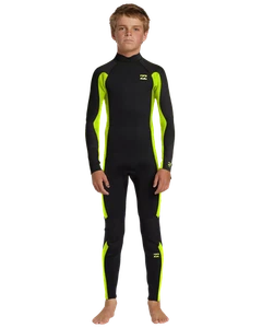 Billabong Kids 3/2mm Foil Back Zip Long Sleeve Wetsuit - Fluro Lime - 6 Yrs - Picture 1 of 6