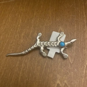 NWT Native American Sterling Silver Brooch Lizard Turquoise Pin 2.25" Southwest - Picture 1 of 3