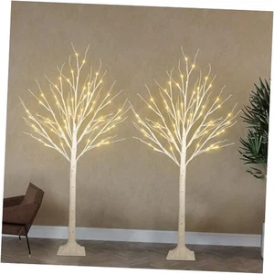 2er-Pack 4 Fuß beleuchteter Birkenbaum für drinnen Weihnachten 4 Fuß 2er-Pack warmweiß - Bild 1 von 7