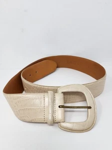 Lauren Ralph Lauren Women Large Cream Leather Belt Reptile Print Italian - Picture 1 of 7