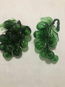 Vintage Glass Green Grape Cluster 8” Set Of 2 - Picture 1 of 6